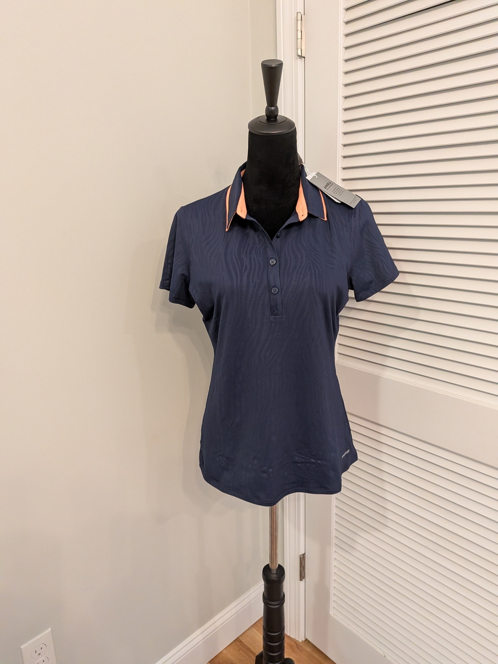 #1. Annika Navy Short-Sleeve  Top with Contrast Collar Women's Size M